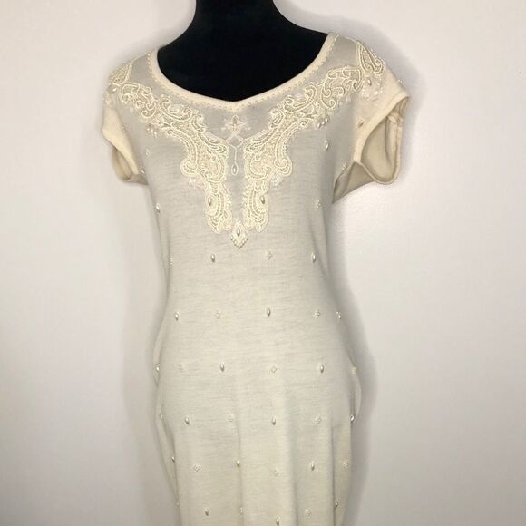 Carole Little Cream Pearl Sequin Small Dress - Picture 1 of 10